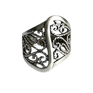 Vintage Sterling Silver Filigree Band Ring Wide Swirl 925 Womens Size 5.5